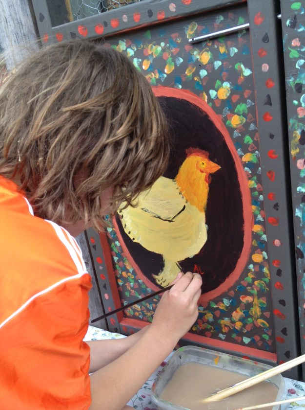 Day Two - I held the chicken while each boy painted its portrait! 