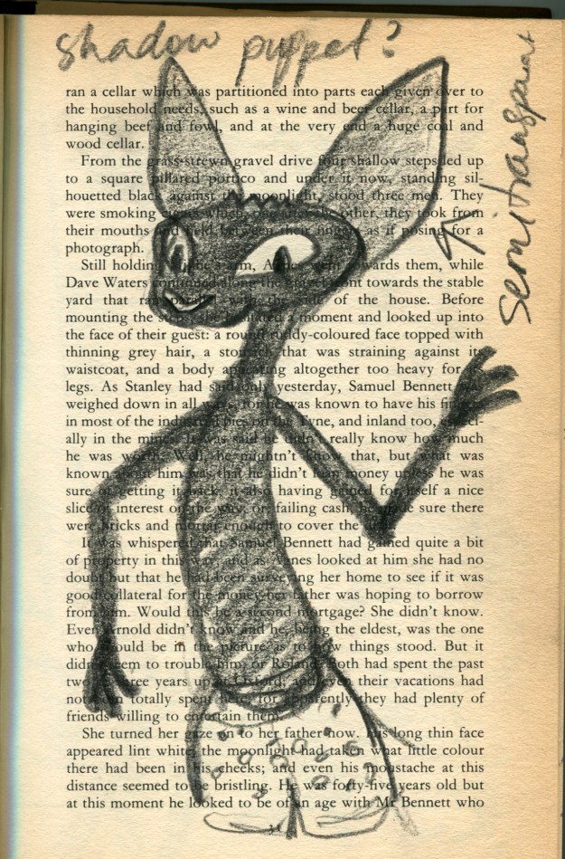 shadow puppet perhaps? I like the idea of the sail-like ears being semi-transparent and the rest being solid black card.