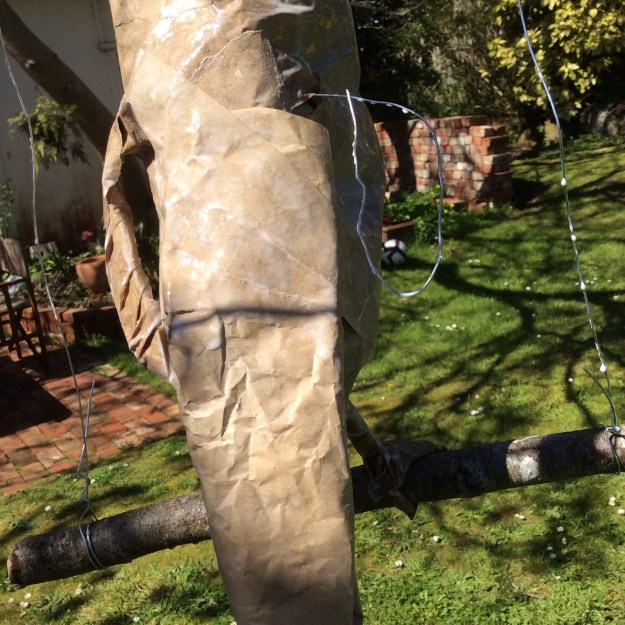 The wings and tail in progress c/o Arty. You see I ran out of wire for the second wing. Not to be too daunted, we carry on. Mr Owl will never be the best flier, I think, which reminds me of the Sett Owl from Isobelle Carmody's Little Fur series.