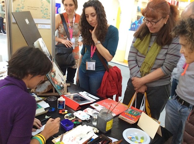 drawing and signing at Bologna Children's Book Fair