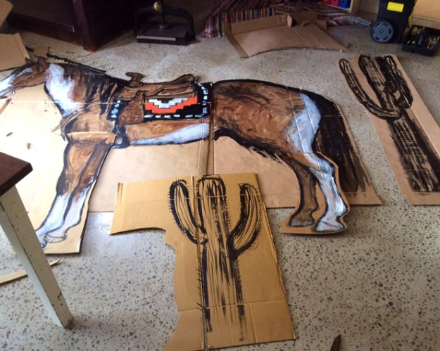 horse with uncoloured cactus plants.JPG